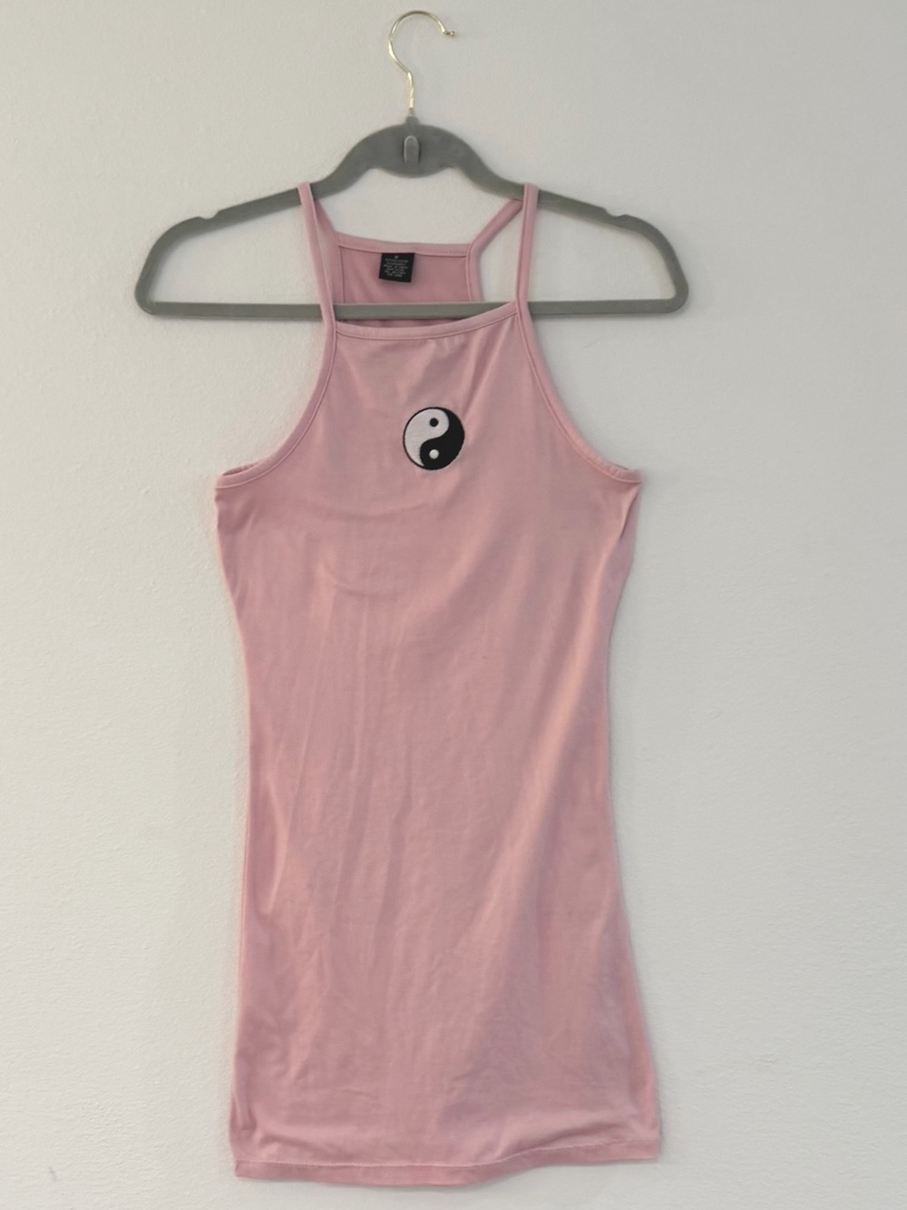 SO Yin Yang 90s y2k Pink Embroidered Halter Mini Dress Size M